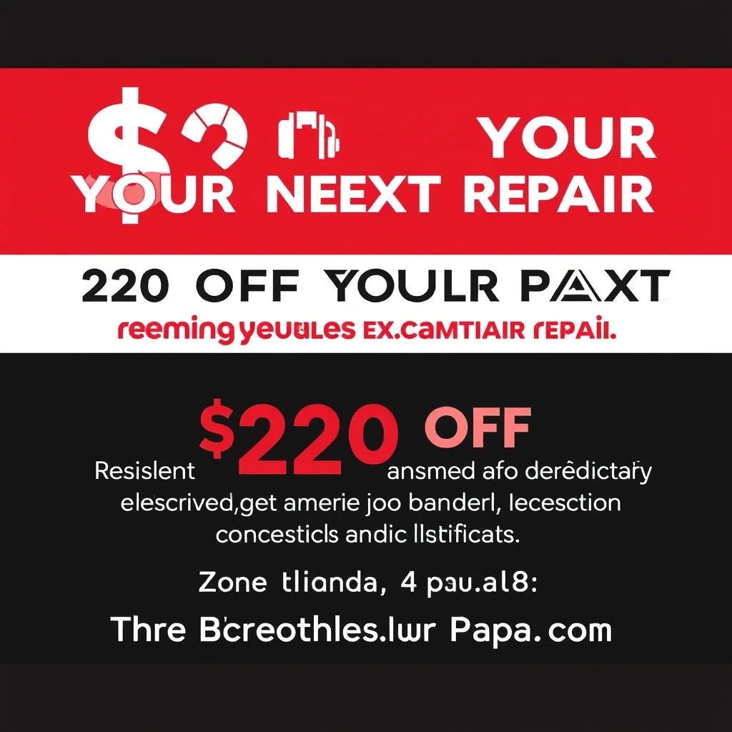 Advertisement for $20 off your next repair for residents of The Breighton on Paseo, phone repair theme with colors of red and black.