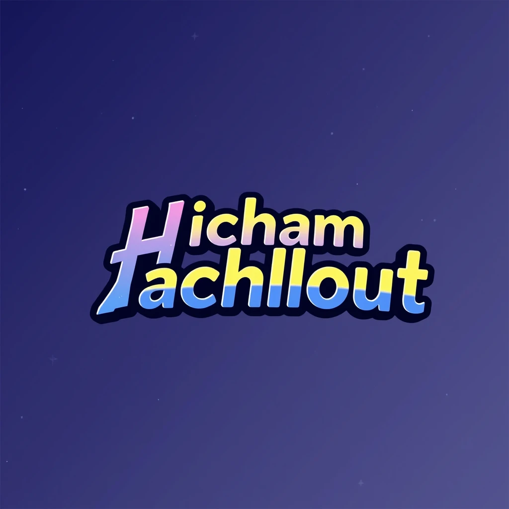 "Hicham Hachlout" Text, logo design anime style 2D, Galaxy Style