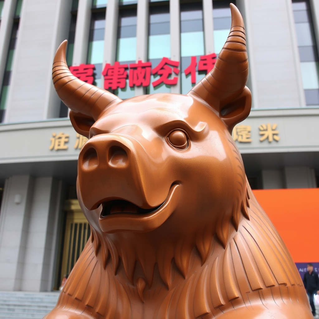 "Outside the Shanghai Stock Exchange, there is a statue of a bear with horns."