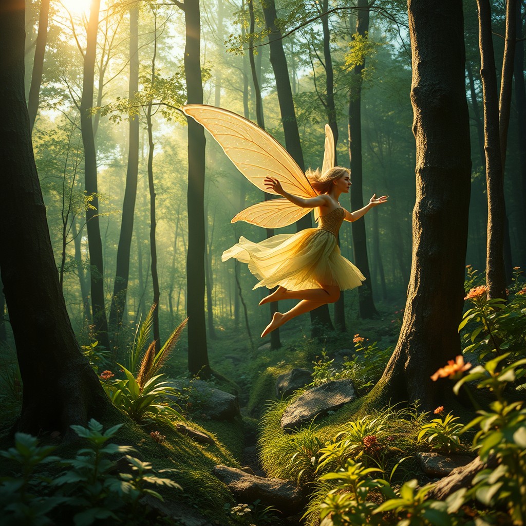 beautiful fairy flying through the forest - Image