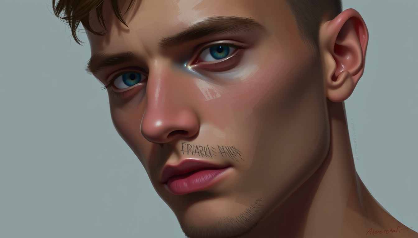 2D painting of a man, camera raw filter, dodge burn, skin retouched, minimal details.