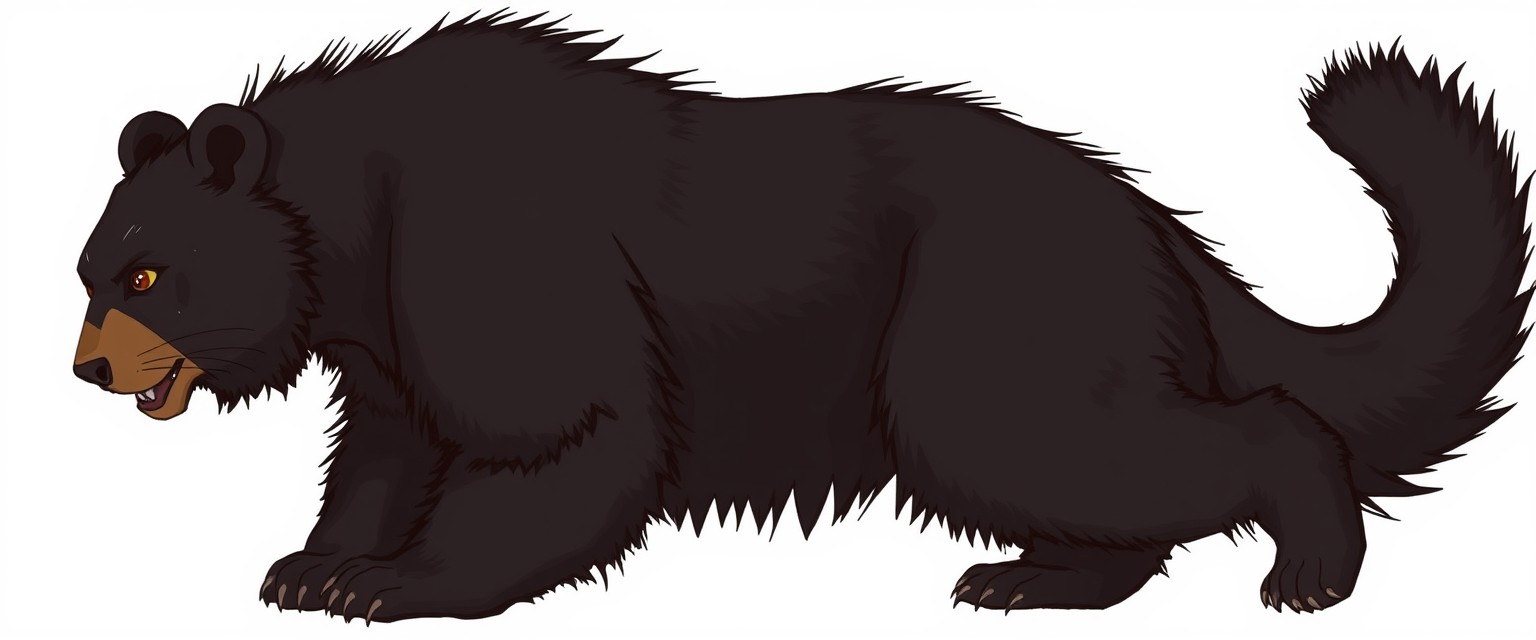 Furry art, anthropomorphic, quarter view, black bear cougar hybrid. - Image