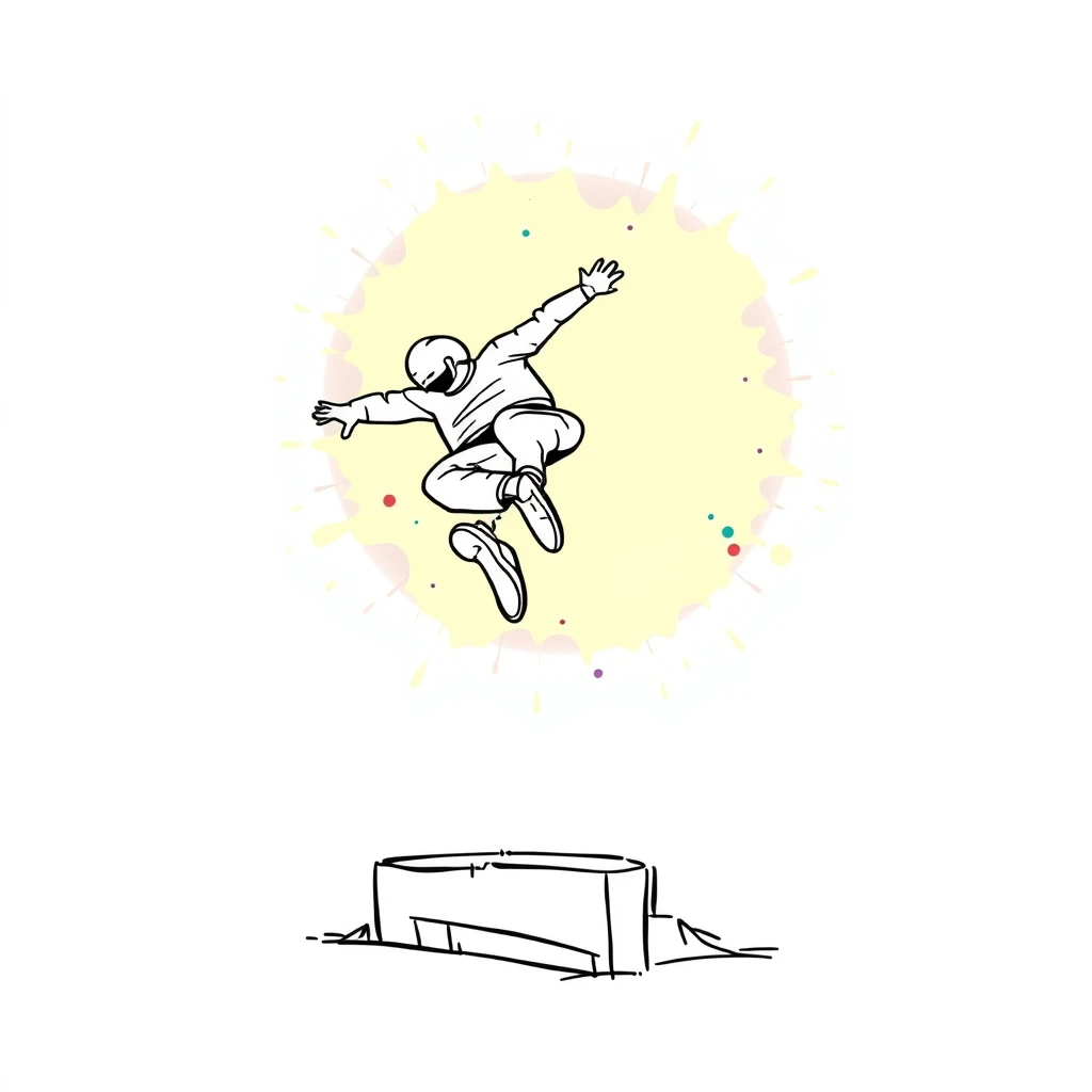 A splash image of a parkour vault move with a speedy outline, with a simplified outline drawing. The outline is fast, so it will be made in a cartoonish style with a feeling of flying backwards. - Image