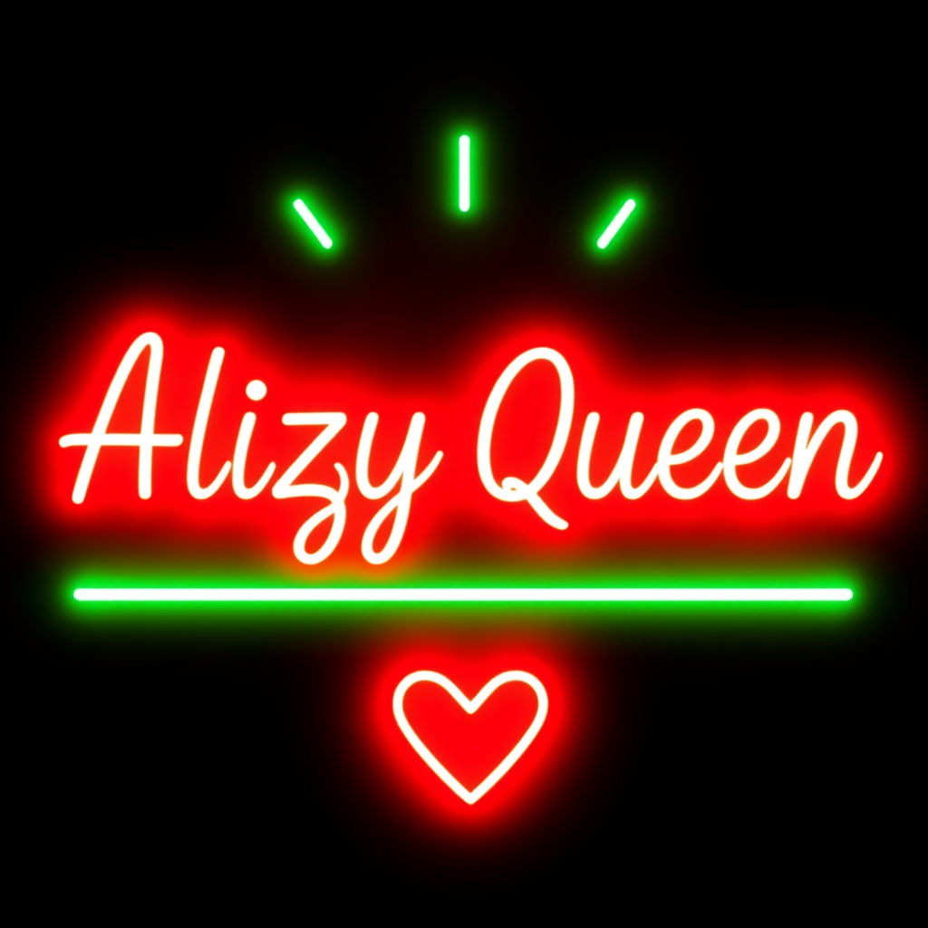 Create a logo for Instagram named "Alizy Queen" with a neon glowing light effect and also use the 👑 glowing symbol. (Make sure there are no spelling mistakes.)