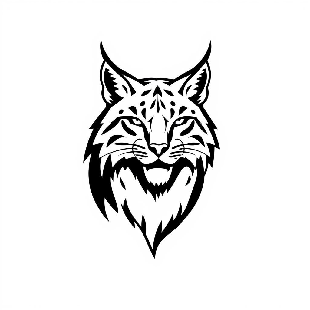 Very simple illustration of a Lynx, crest logo, black and white. - Image