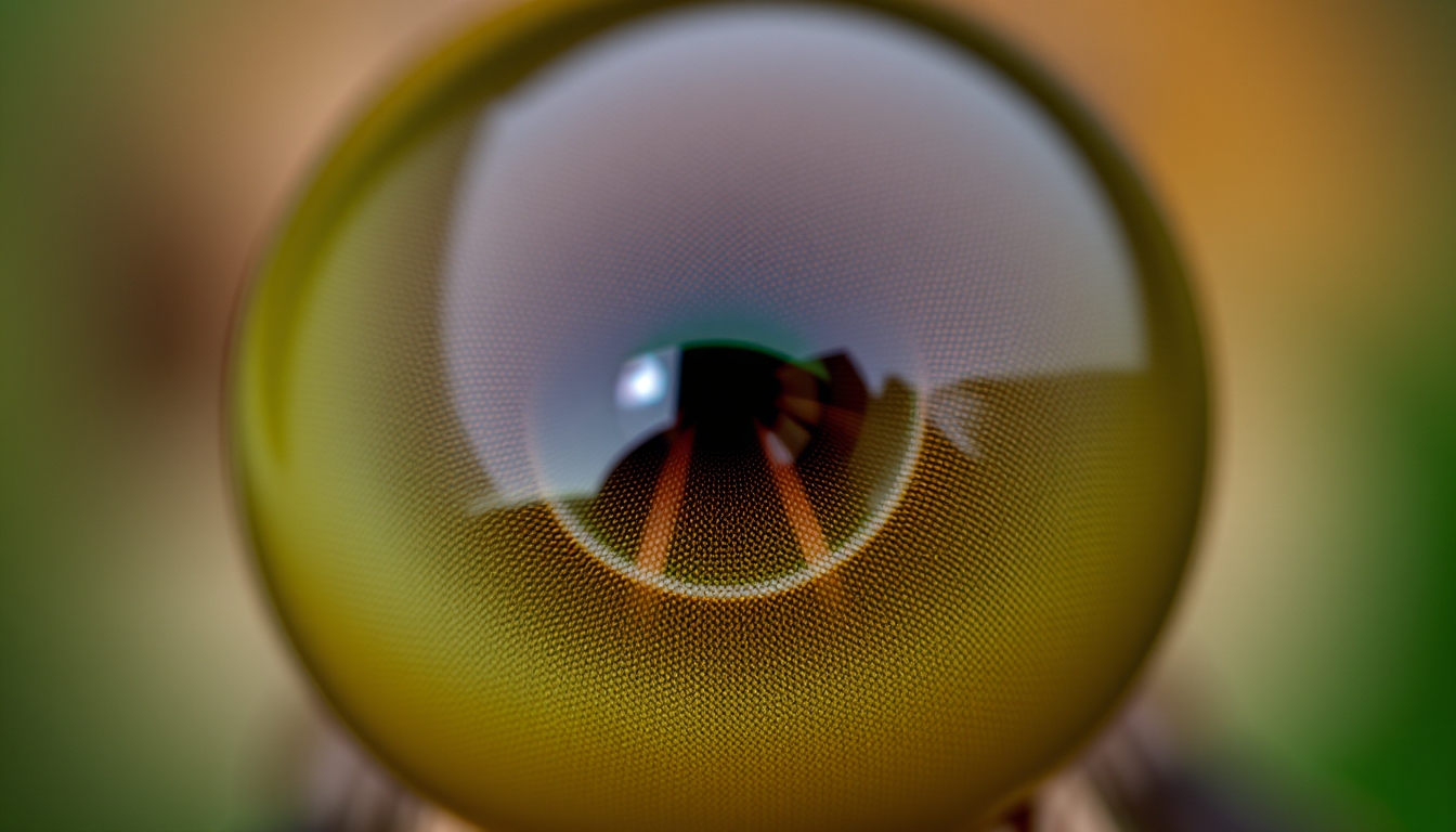 Ultra-detailed macro image of a dragonfly's compound eye, hundreds of perfectly aligned ommatidia visible, reflections of surrounding environment in each facet, shot on professional DSLR camera. - Image