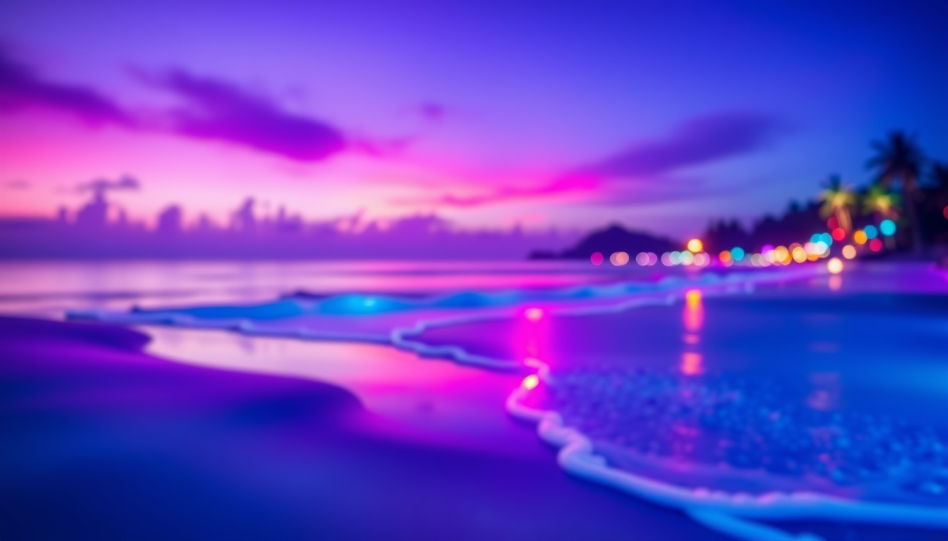 Abstract background of a seaside beach with neon elements. - Image