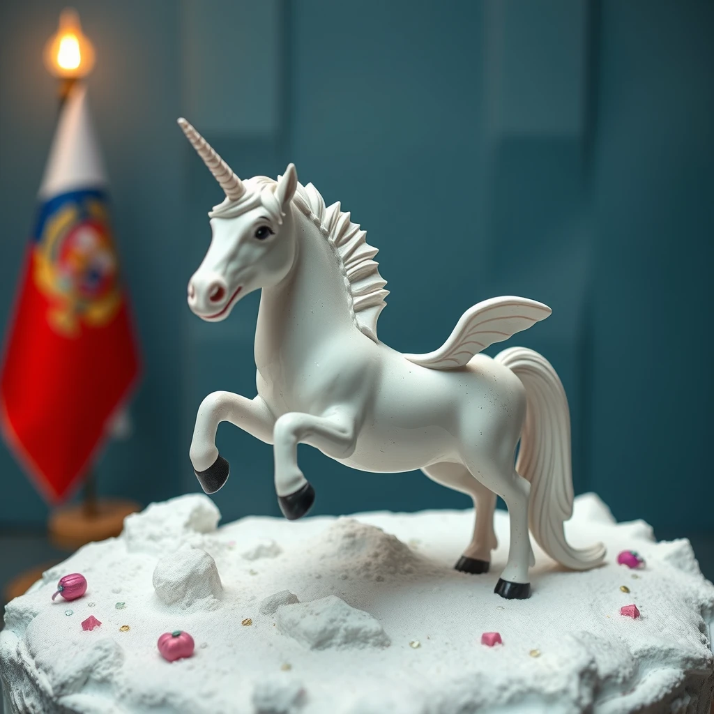 Vladimir Putin monta un unicornio, fotografía, toma dinámica. - Image