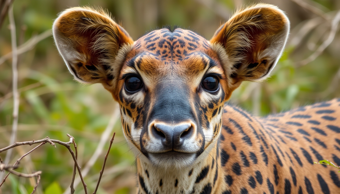 A stunning portrait of an endangered animal in its natural habitat, with a focus on its expressive eyes and the surrounding environment. - Image