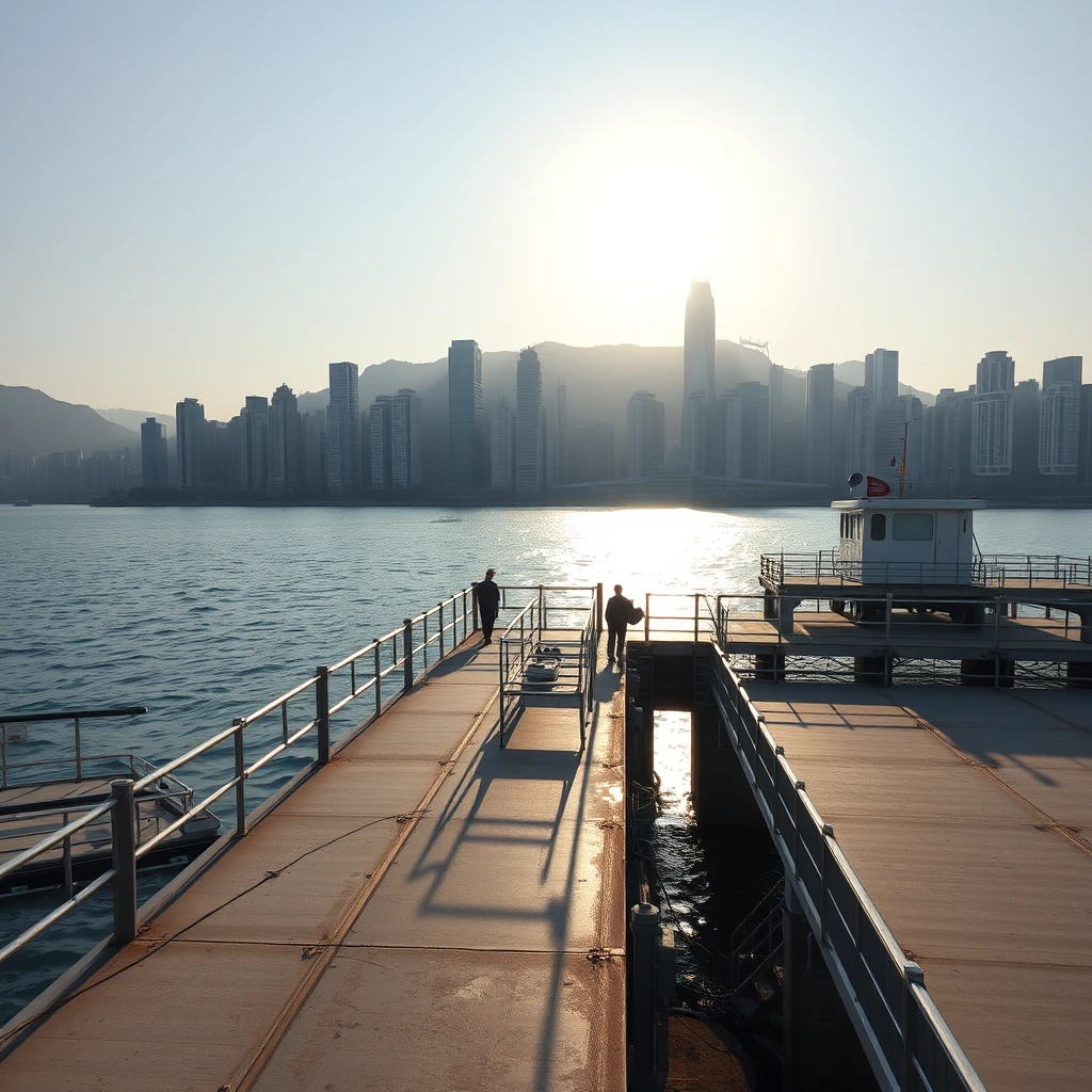 Hong Kong Changzhou Island, morning sunlight, pristine dock, ocean, high-definition, Sony photography, realistic style.