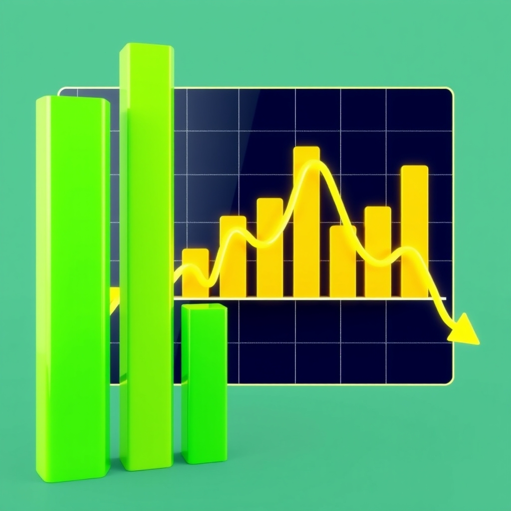 Bar charts with green colors fluctuating for positive eco-investing stock market or green investment banking charts. - Image