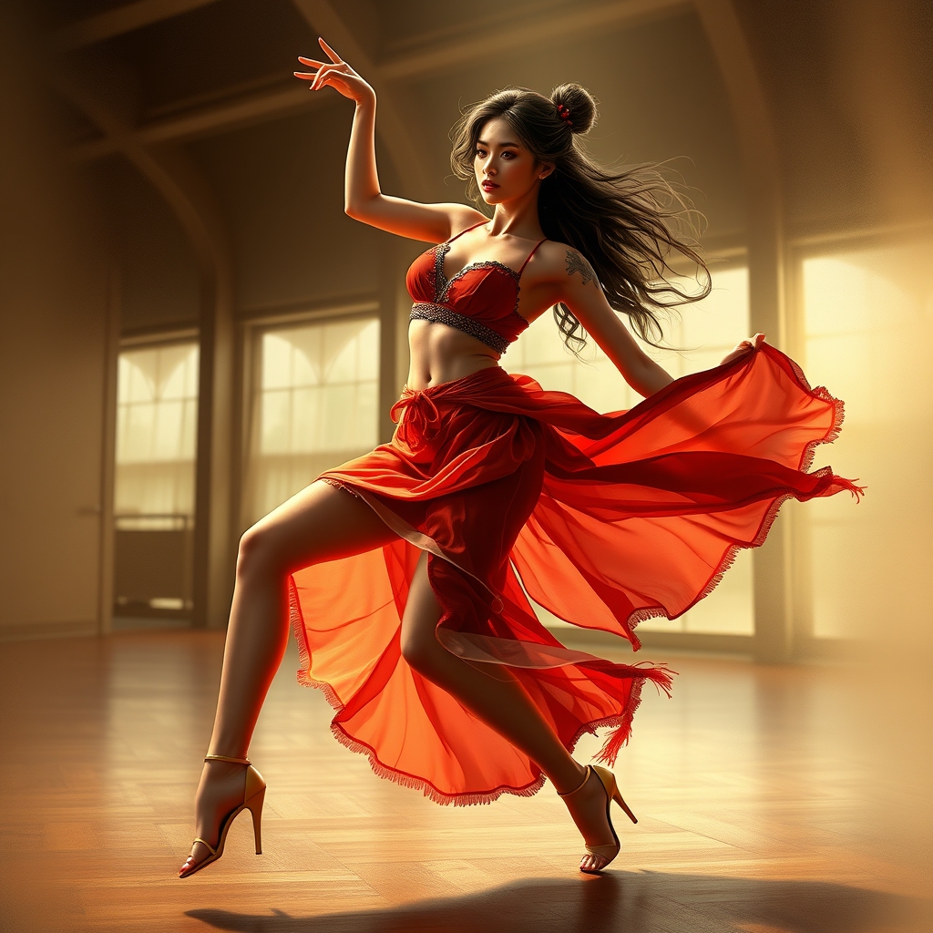 Female dancing, realistic rendering