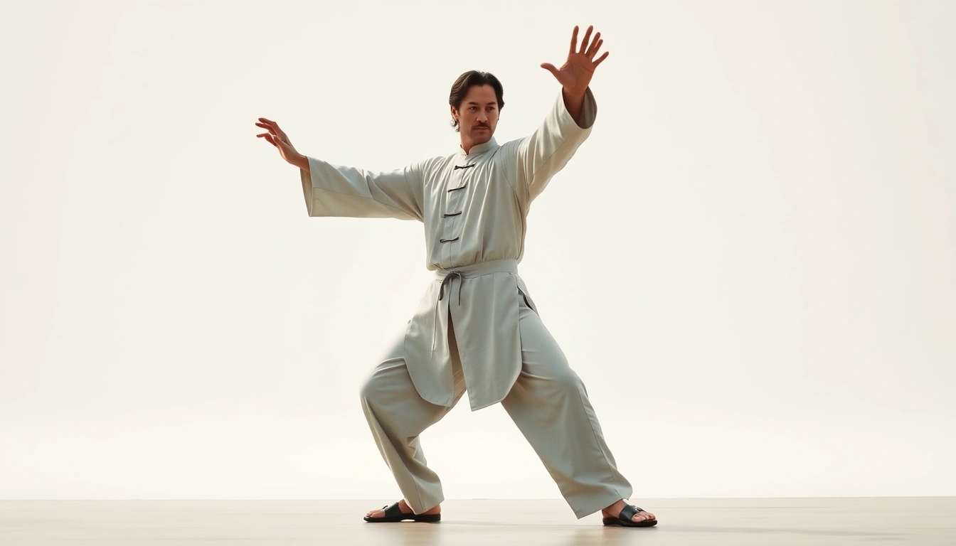 Create a cinematic photo of a young Keanu Reeves, performing Tai Chi in the White Crane Spreads Its Wings posture. He stands in a balanced and poised stance with his left hand extended upward and his right hand downward, palm facing inward, emphasizing the grace and fluidity of the movement. The background is serene and minimalistic, highlighting the intricate hand movements and overall posture of Tai Chi.