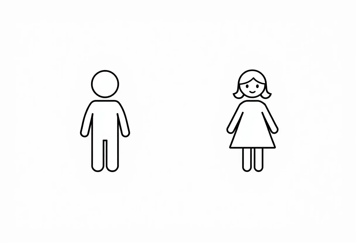 Two monochrome icons used to distinguish between male and female, in a minimalist cartoon cute style.