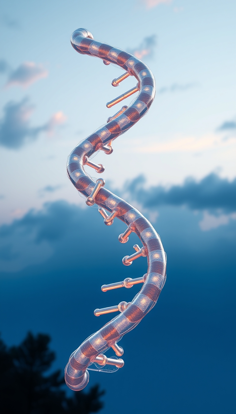 shiny inflatable DNA double helix floating in the air - Image