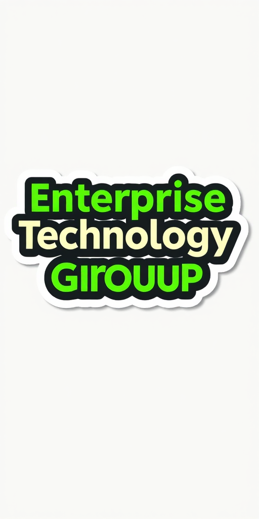 Make a sticker with the text "Enterprise Technology Group" with a theme of celebration. Use font Futura PT Heavy and greens for color palette. - Image