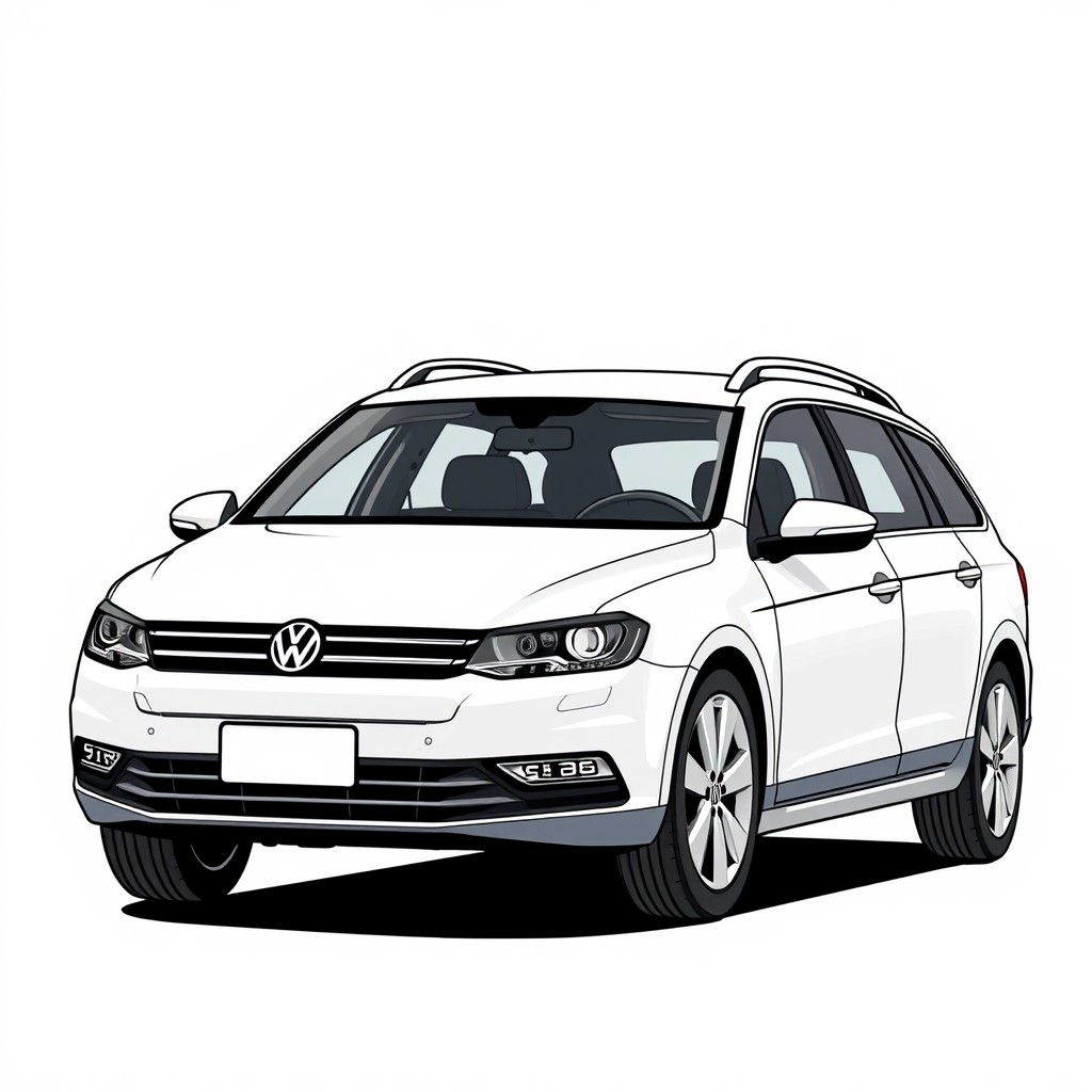 White Volkswagen Passat B8 station wagon. Drawing in manga format.