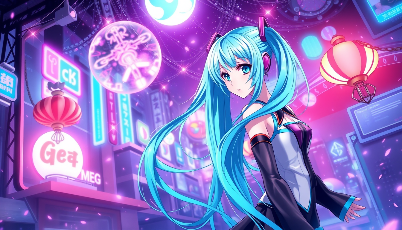 anime wallpaper illustration of hatsune miku, detailed scene, stunning details, trending on artstation, ray-traced environment, ray-tracing, by artgerm