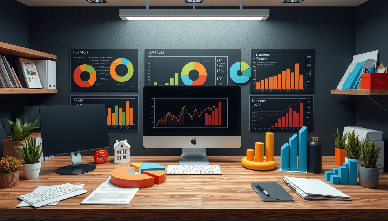 Organized Workspace with 3D Pie Charts and Graphs, Ideal for Business Presentations, Copy Space Available