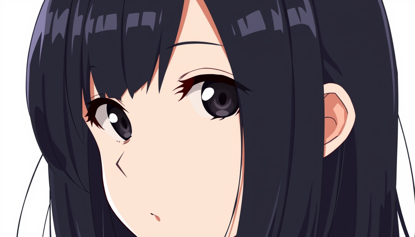 woman, shoulder-length black straight hair. black eye. the face is beautiful, but not flashy. anime reskin style - Image