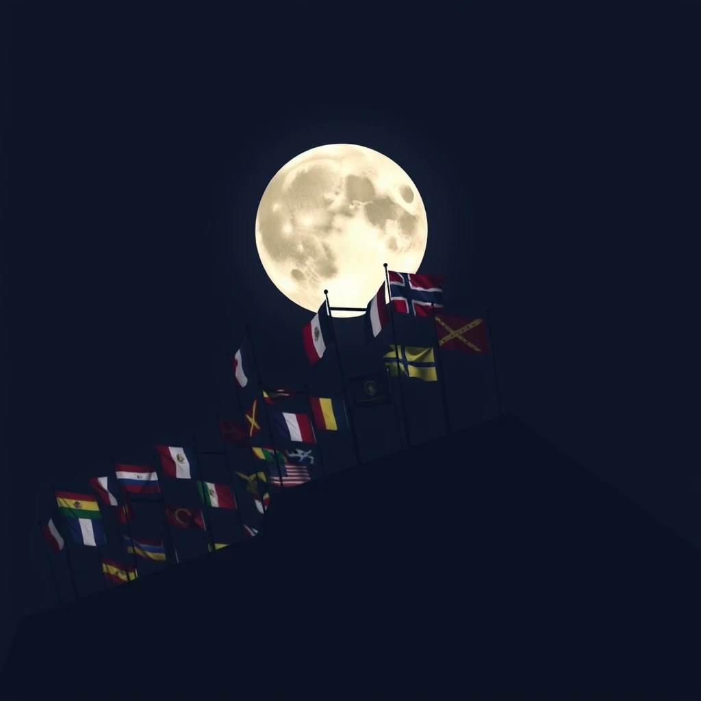 "On the moon, there are many flags."