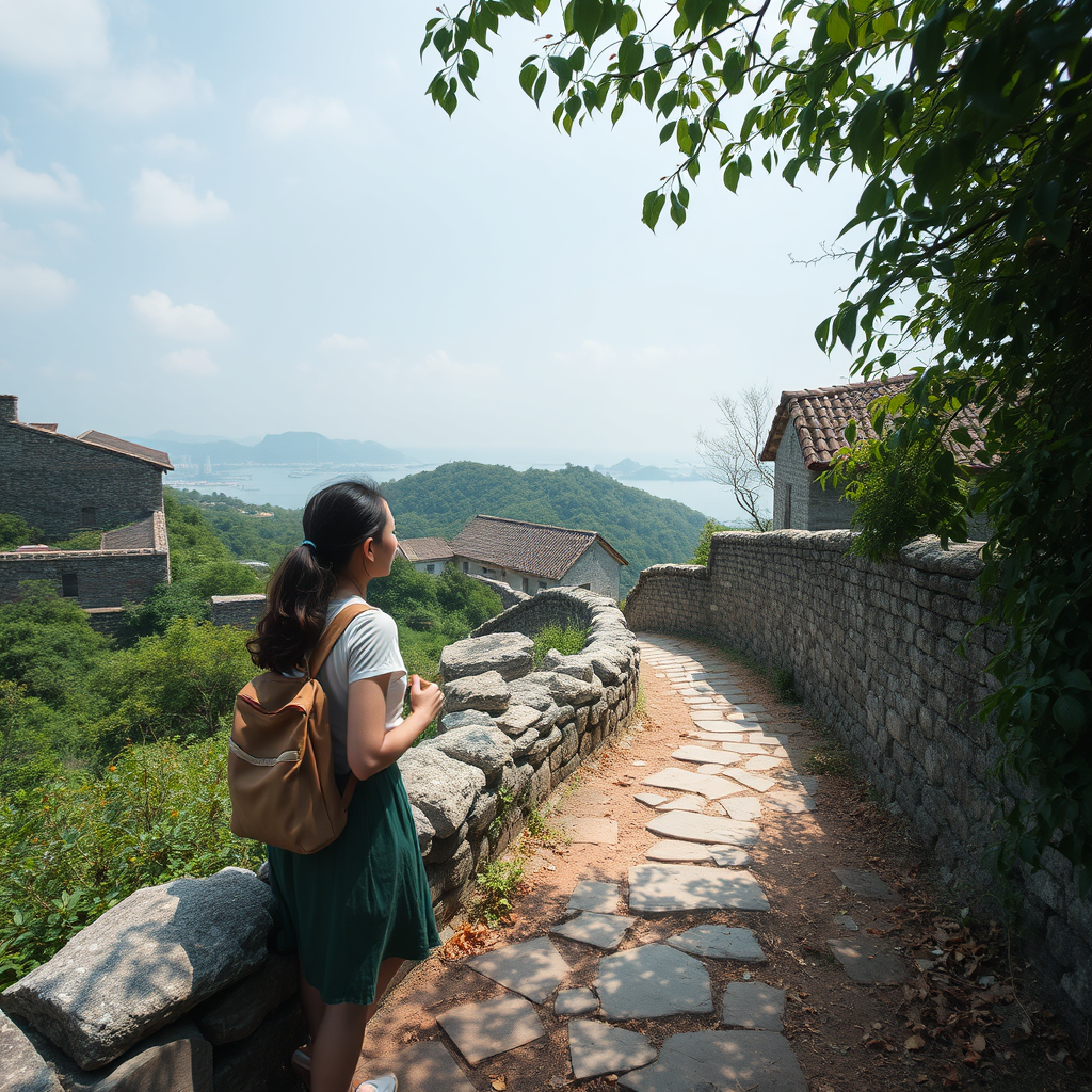 🌳 **Nature and History**: "Woman exploring trails, historical sites, every stone and leaf, stories of Cheung Chau Island, discovery, photorealistic style"