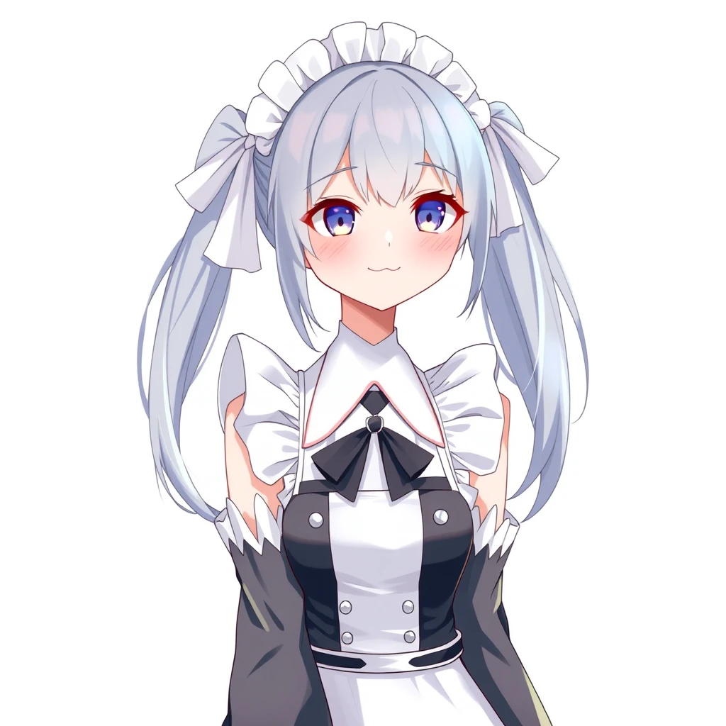 Character design, twin-tailed girl, maid outfit, white background, exquisite illustration. - Image