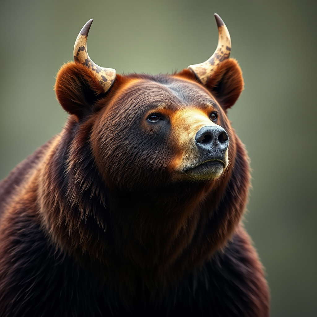 A bear with cow horns.