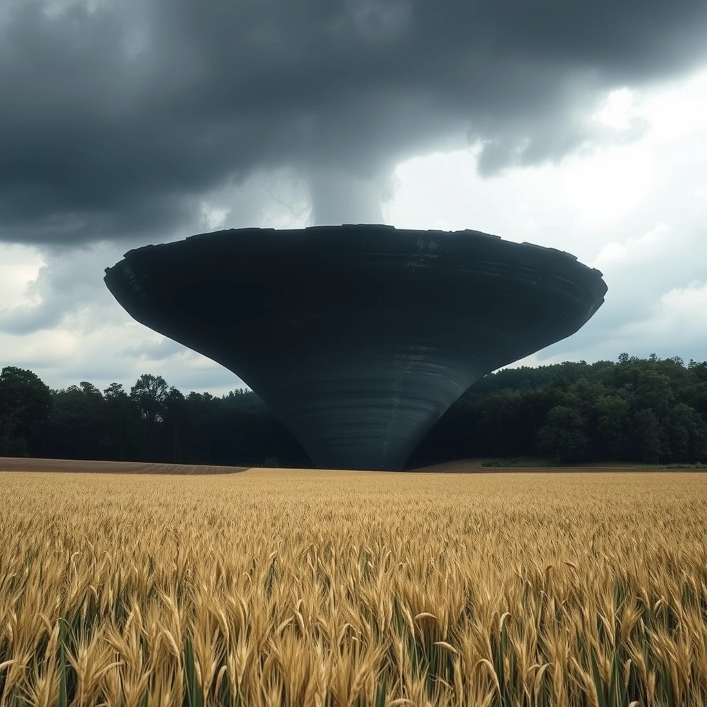 Very huge black tornado in the wheat meadow.