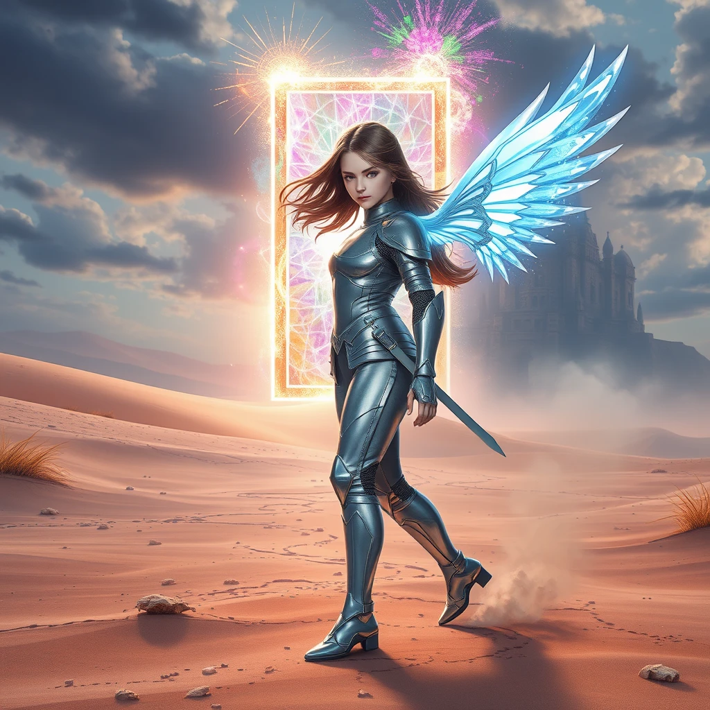 Scenario 1: Mysterious Portal

In a barren desert, the wind howls and the gravel flies. A girl dressed in silver tight armor stood with agile posture. Her long hair swayed in the wind, and her gaze was firm and sharp. Suddenly, a portal shining with a strange light appeared in the space ahead, containing a colorful flow of energy.

The girl walked towards the portal without hesitation, every step filled with determination. As she stepped into the portal, the light completely enveloped her, and her figure gradually disappeared into this desert.

Scenario 2: A fantastic alternate world

The girl walked out of the portal and arrived in a world full of fantasy colors. There are huge islands floating in the sky, connected by shimmering bridges. The trees around emit soft fluorescence, and the flowers bloom with brilliant light.

The girl leaped lightly into the air, with a pair of wings made of energy spread out behind her, sparkling with blue light. She soared freely in this magical world, exploring unknown territories.

Scenario 3: Confrontation with Dark Forces

In front of an ancient castle, a group of dark creatures emerged. They come in various shapes, some with sharp claws, while others spew out blazing flames. The girl was fearless; she clasped her hands together and recited a mysterious spell from her mouth. In an instant, a powerful light shot out of her hand, illuminating the entire battlefield.

The dark creatures roared in pain under the illumination of the light, but the girl did not stop. She constantly released her powerful energy and defeated the dark creatures one by one.

Scenario 4: Dawn of Victory

As the last dark creature fell, the girl wearily fell to the ground. But her face was filled with the joy of victory. At this moment, warm sunlight poured down from the sky, illuminating the entire world. The girl lifted her head and looked into the distance, her eyes filled with hope for the future. Picas style, 3D rendering, ultra-high definition picture quality, 38k, - niji 6. - Image