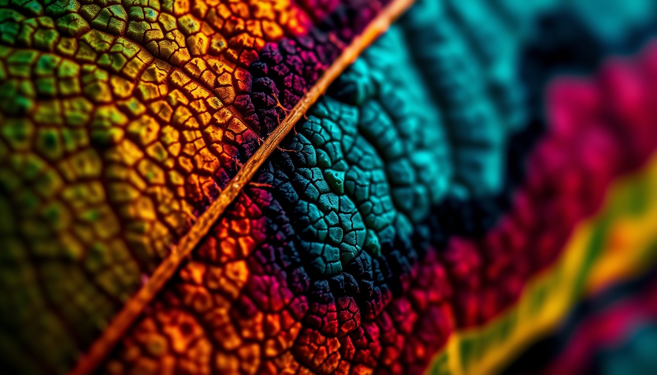 A close-up of a leaf with intricate details, transformed into an abstract digital pattern with vibrant colors and bold shapes. - Image