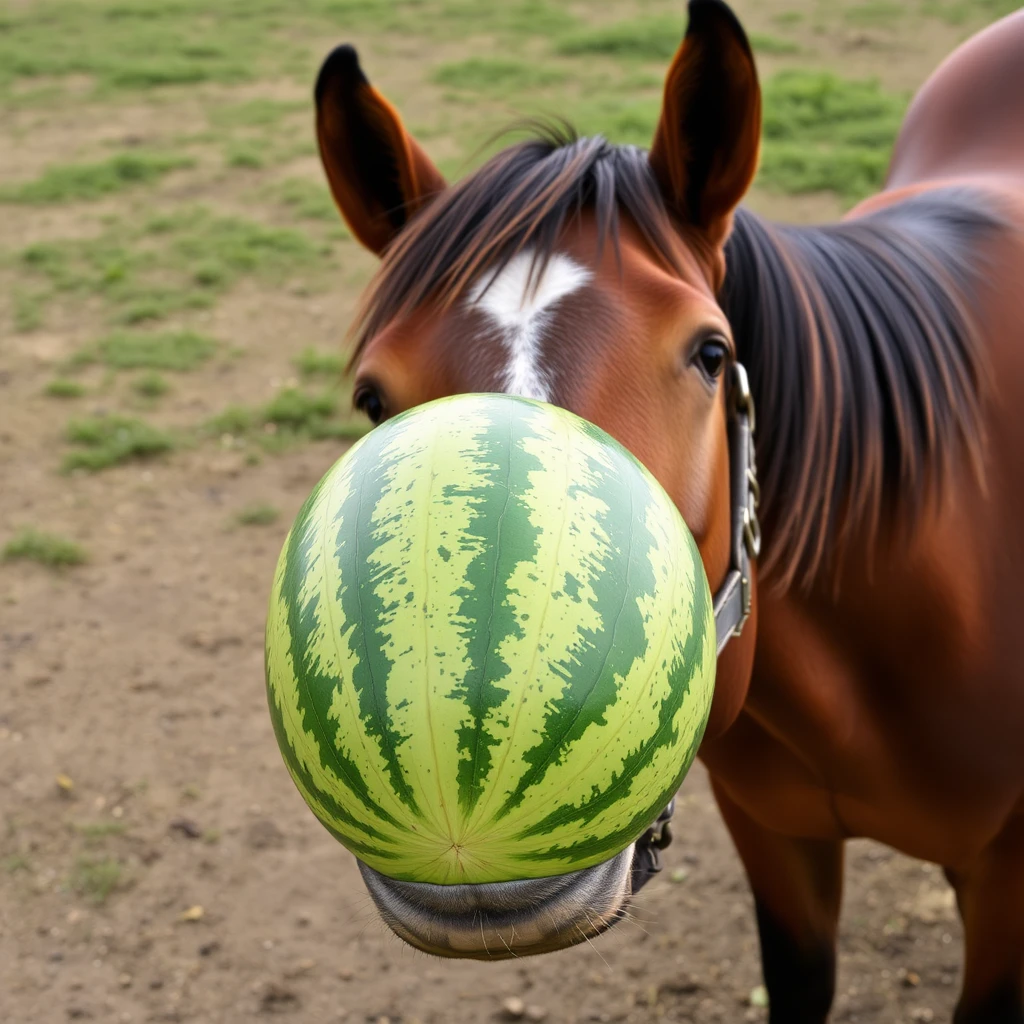 Horse buy a watermelon.