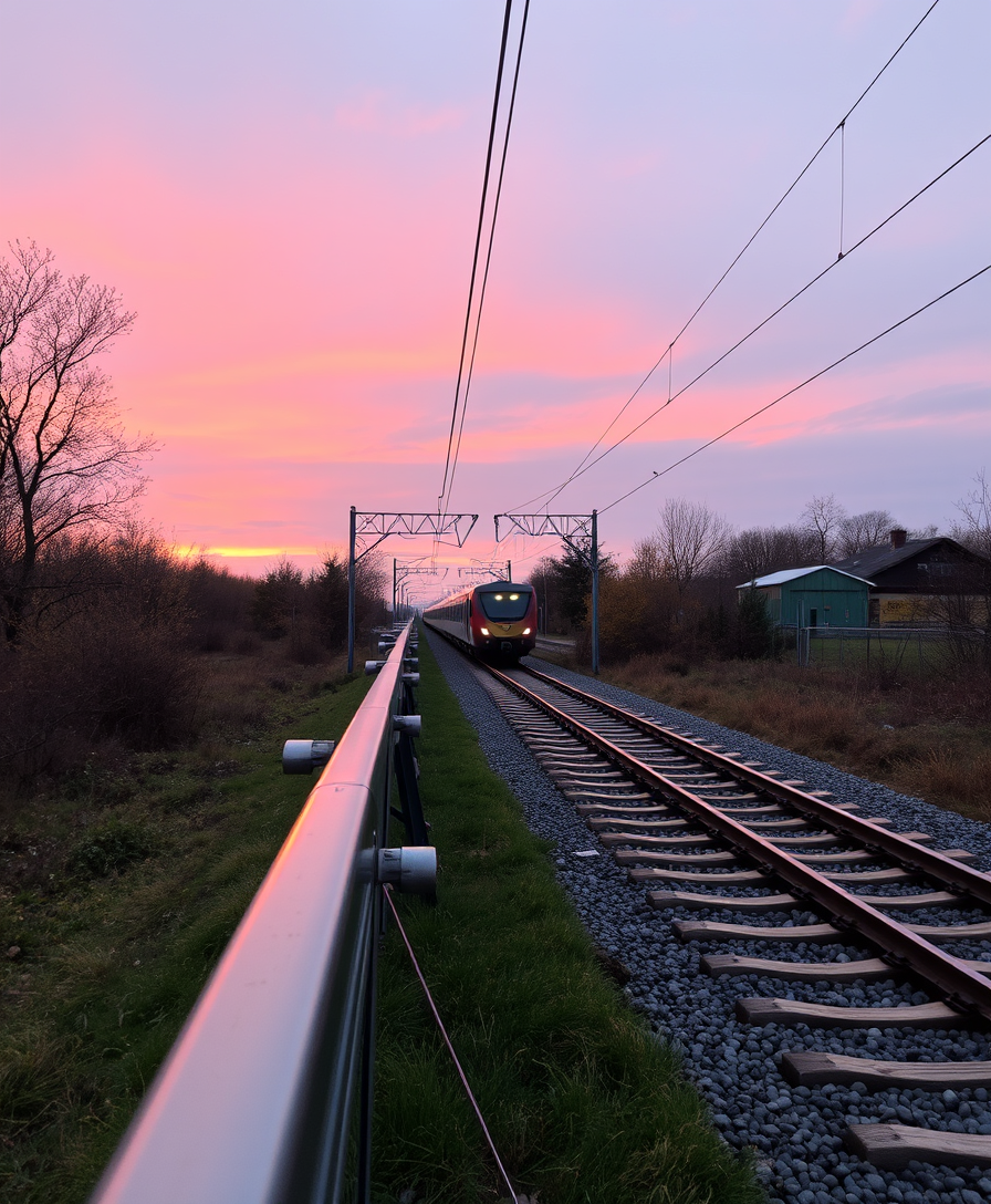 Beautiful view of the tracks and the approaching train.