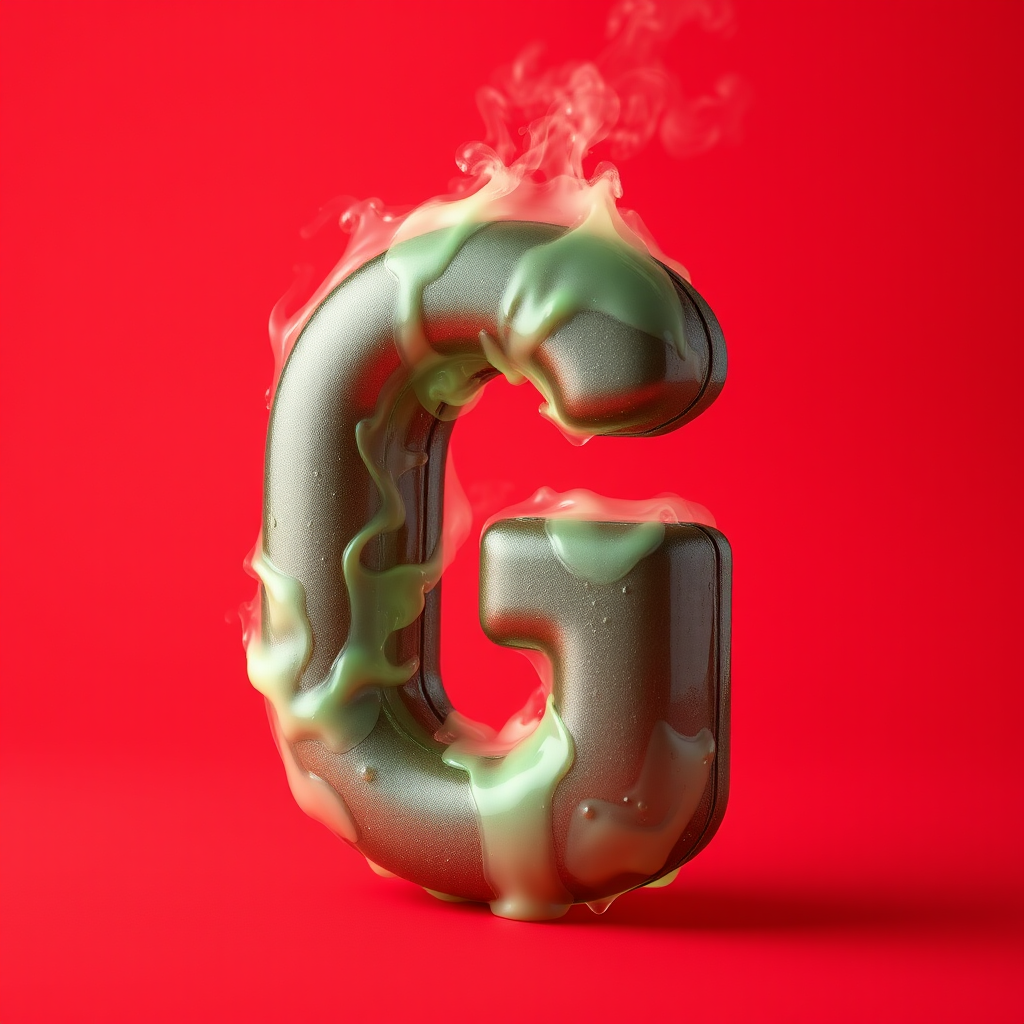 A letter "G" made of toxic gas, light red background, realistic photograph. - Image