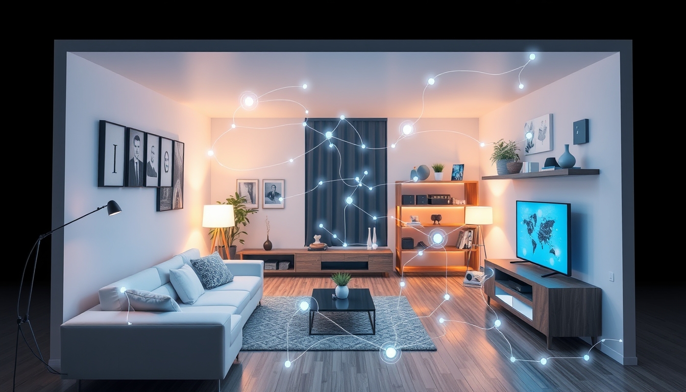 Smart home with interconnected devices, depicting the Internet of Things (IoT)