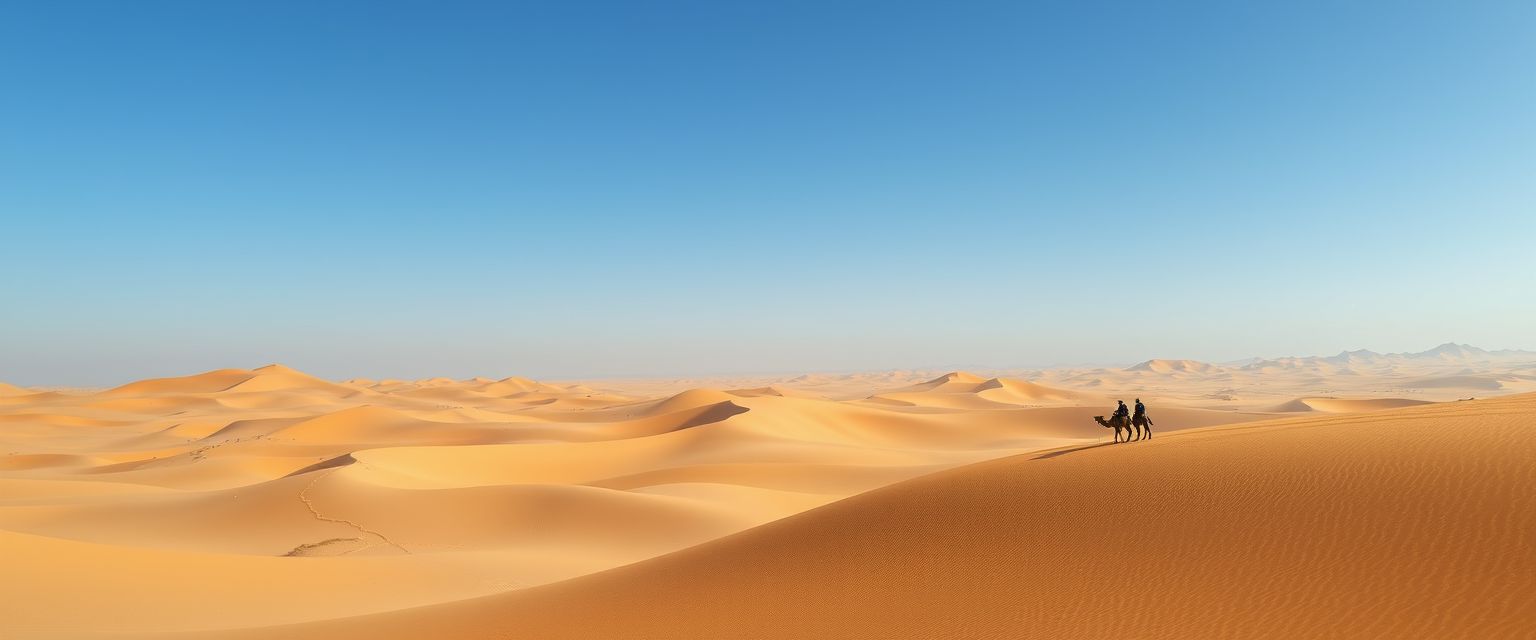 Vast, arid desert, golden sand dunes, endless horizons, high quality, photorealistic, tranquil, remote, camel caravan, nomadic, breathtaking, clear blue sky, oasis, solitude::1.2 cacti, desert flowers, rugged rock formations, starry nights, sandstorms, ancient ruins, dune bashing - Image