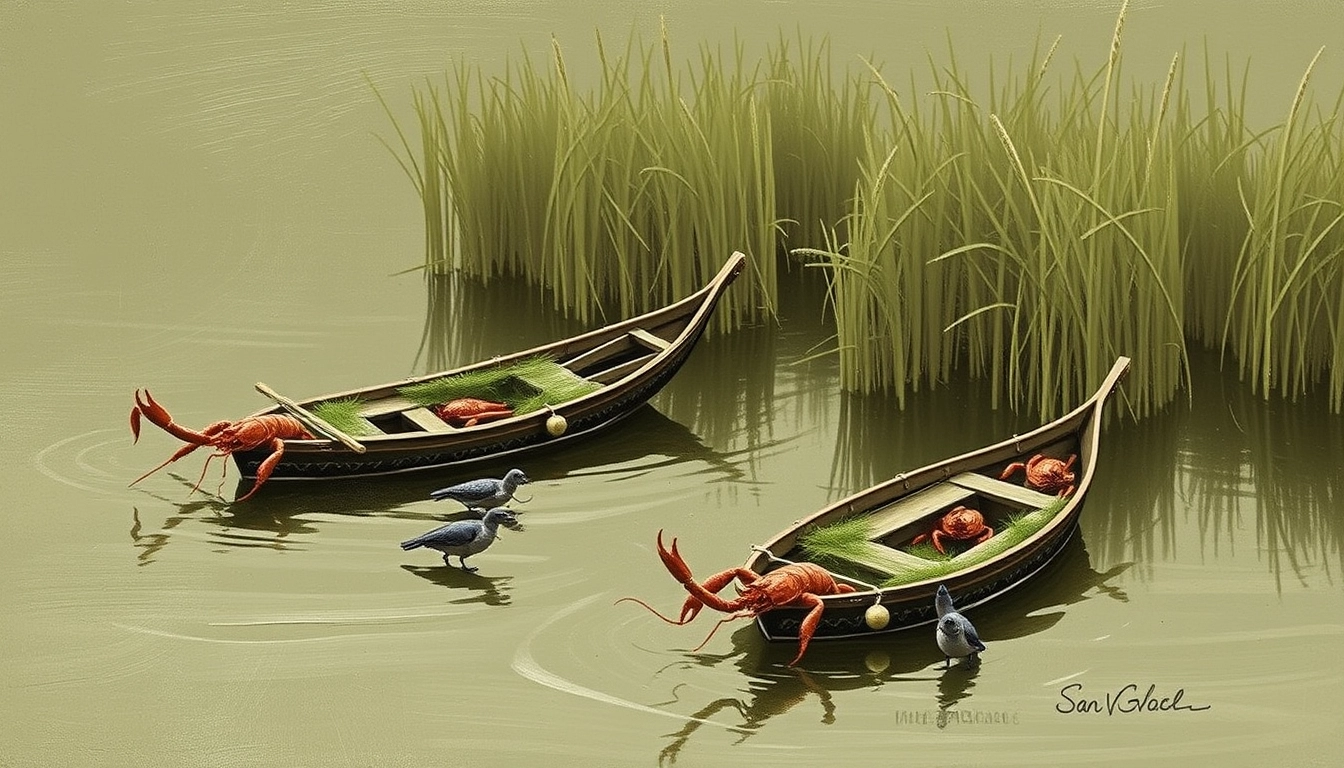 'Borrowing crayfish with grass boats'