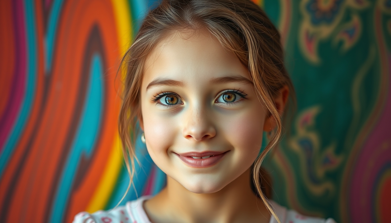 Photo portrait of a pretty girl with a beautiful look, isolated on a colorful background, 8k UHD, high detail.