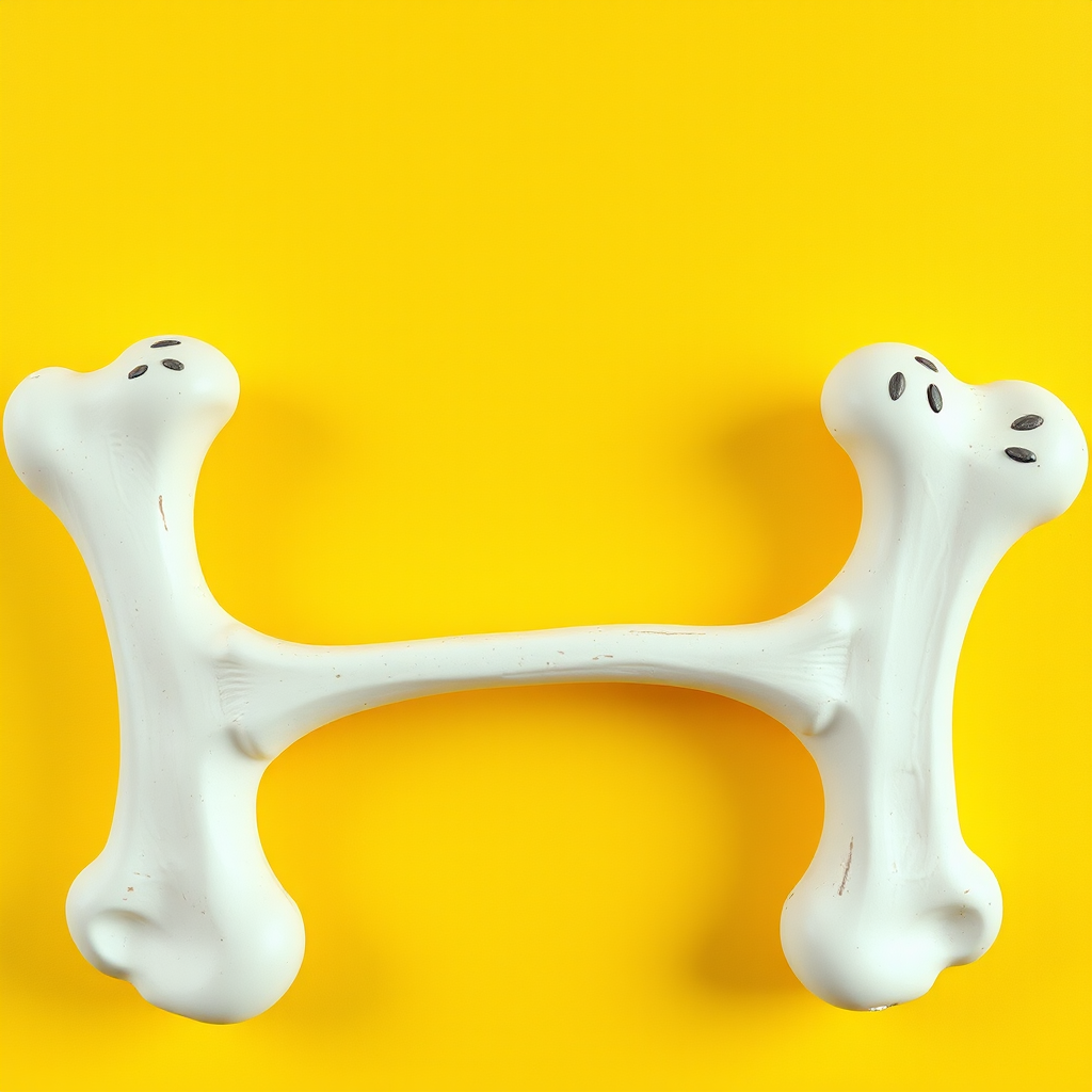 3 bones in the shape of an "H", yellow background, realistic photograph