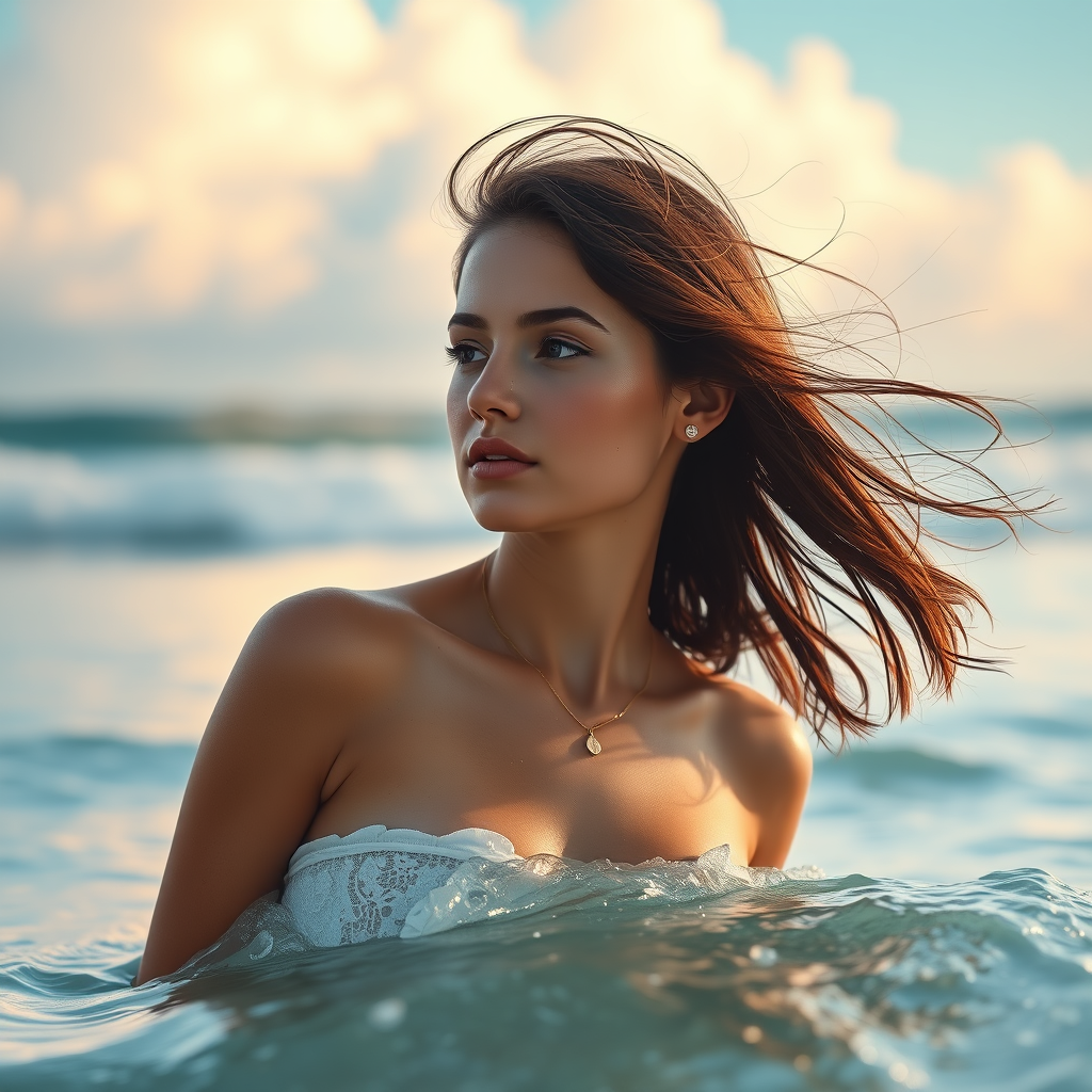 Beautiful girl on the beach, 4k, realistic, surreal