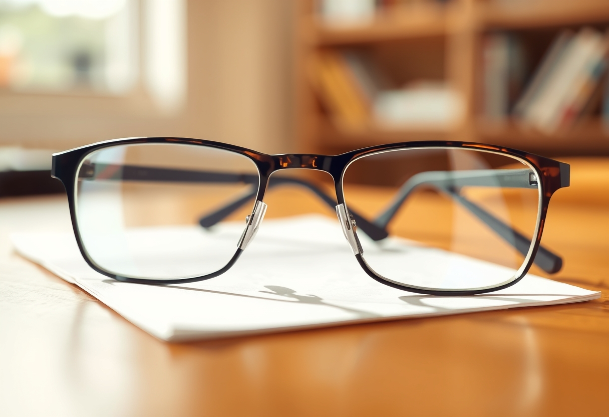 Eyeglasses on a table, illustration. - Image