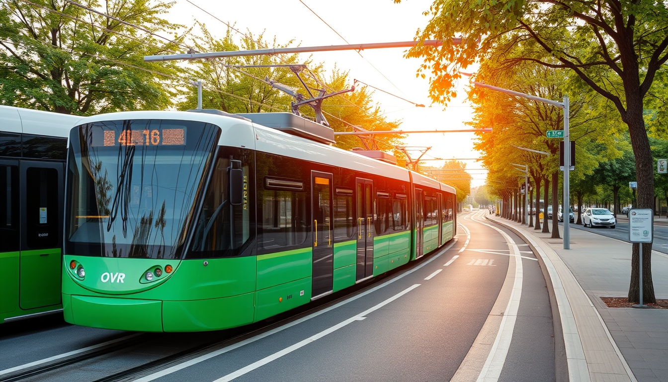 Electric public transport system, representing sustainable commuting.