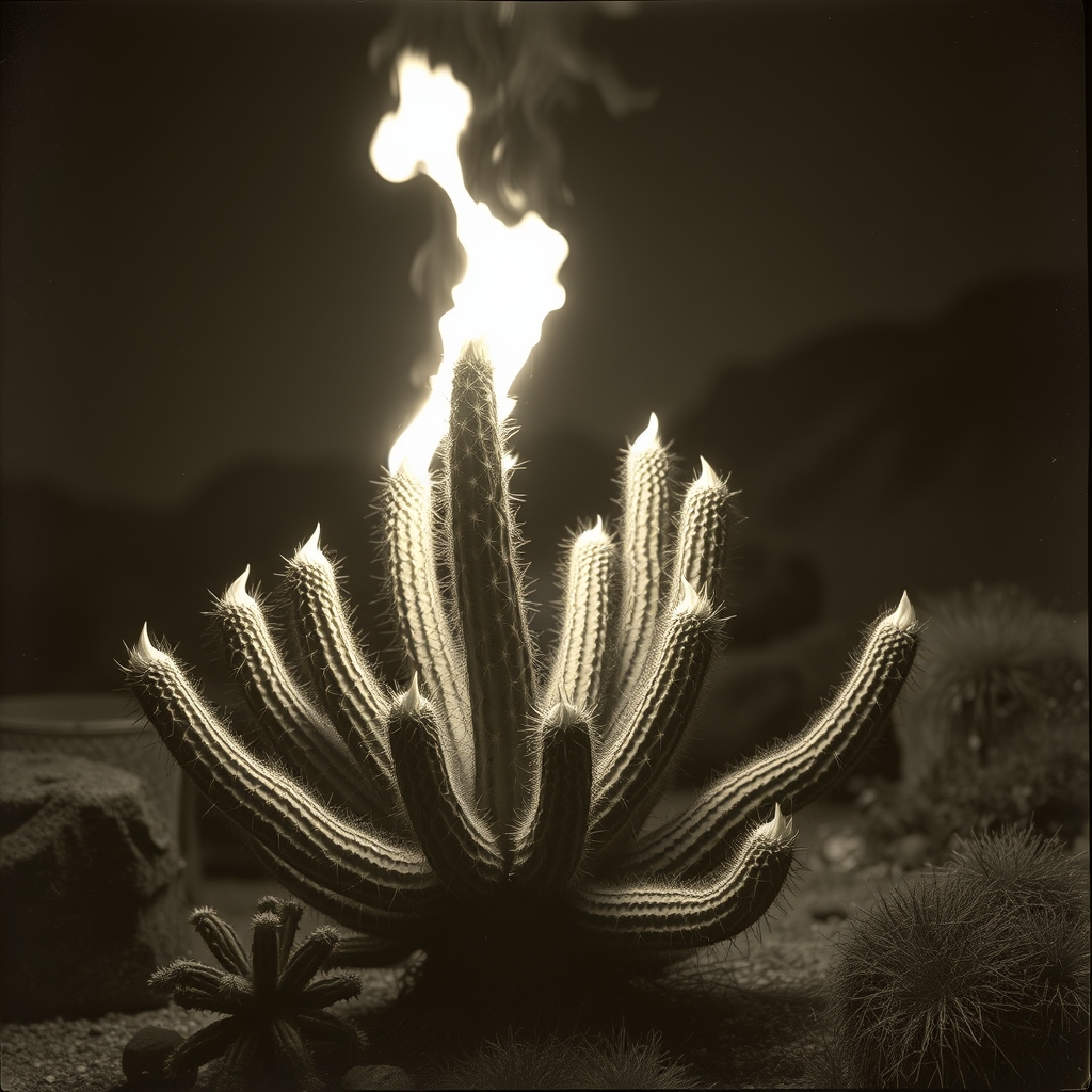 1940s photo of burning cactus - Image