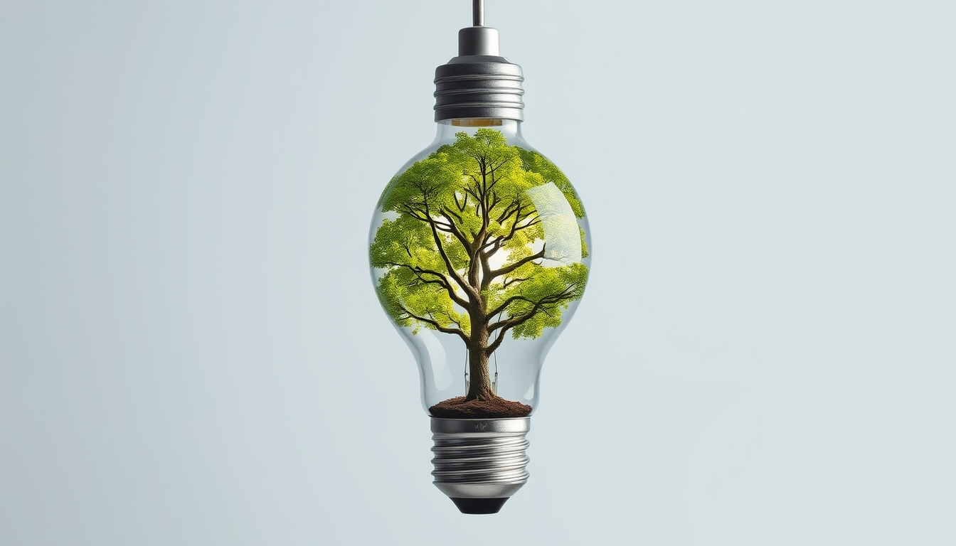 A Tree Inside a Light Bulb as an Emblem of Conservation and Eco-Friendly Technology