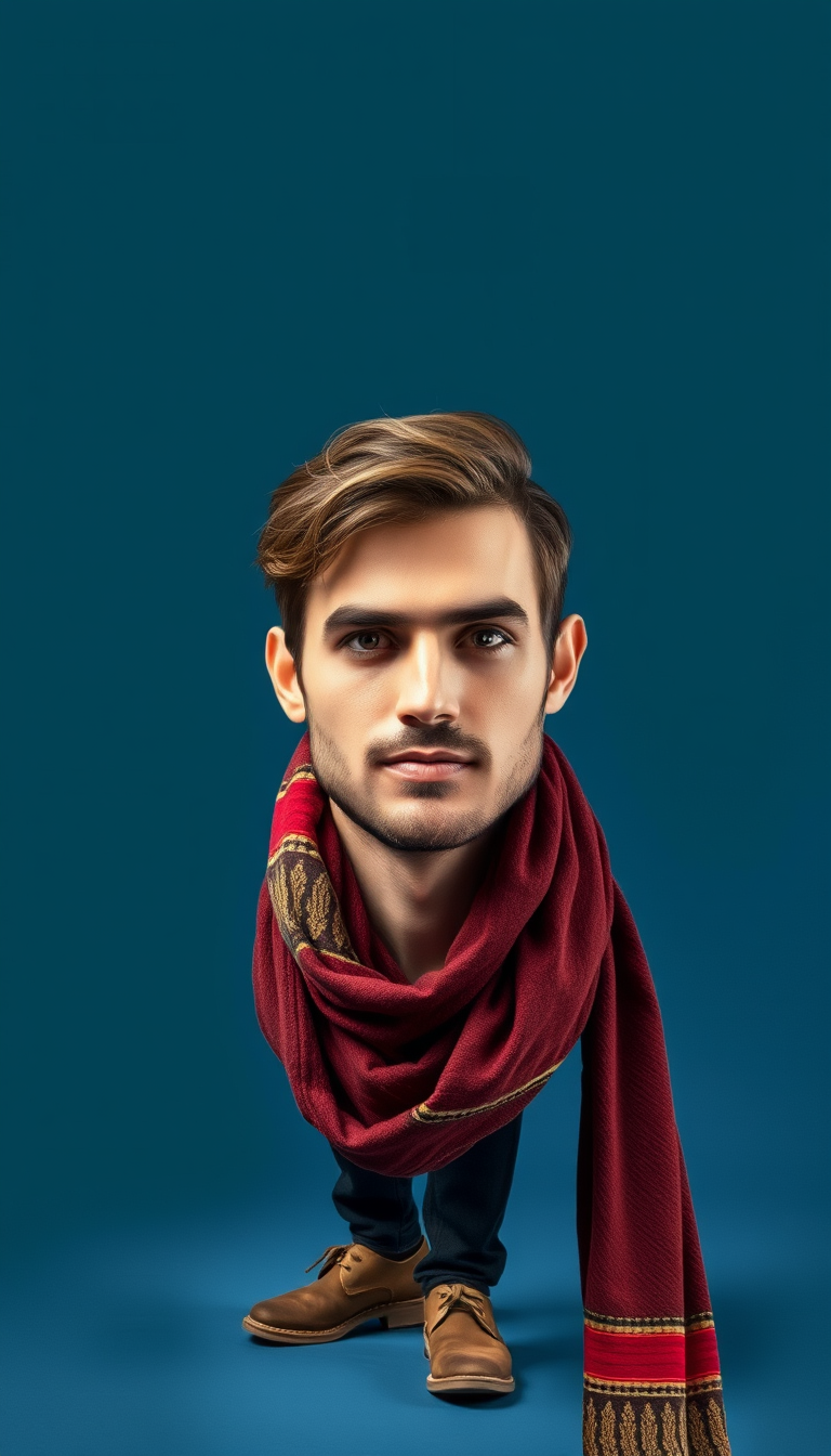 A full-body shot of a handsome male model wearing a scarf. - Image