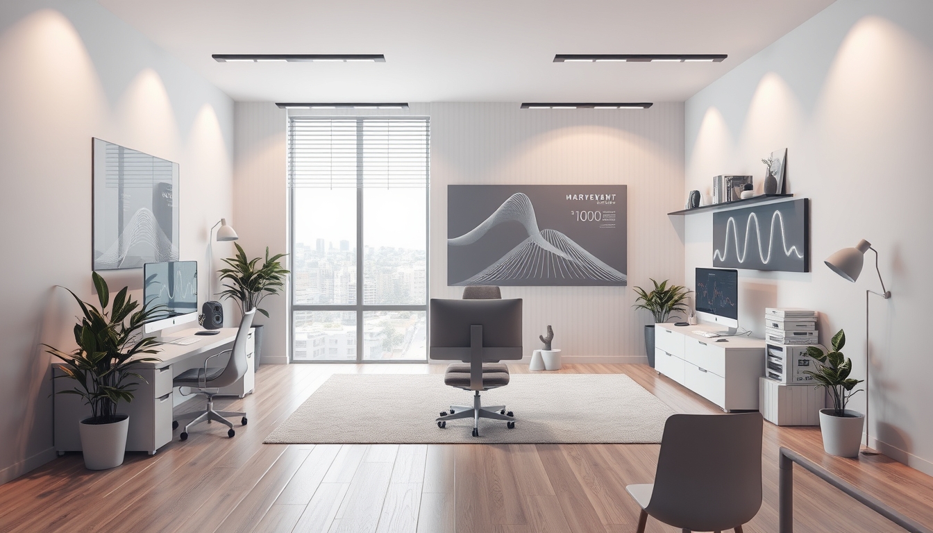 Modern Digital Marketing Workspace in Soft Tones with High Contrast 3D Render - Image