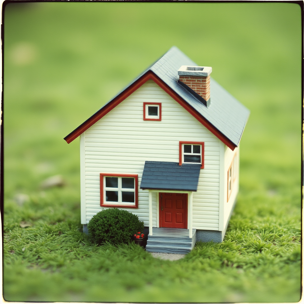 tiniest house ever, tilt shift, analog photo, faded, low contrast - Image