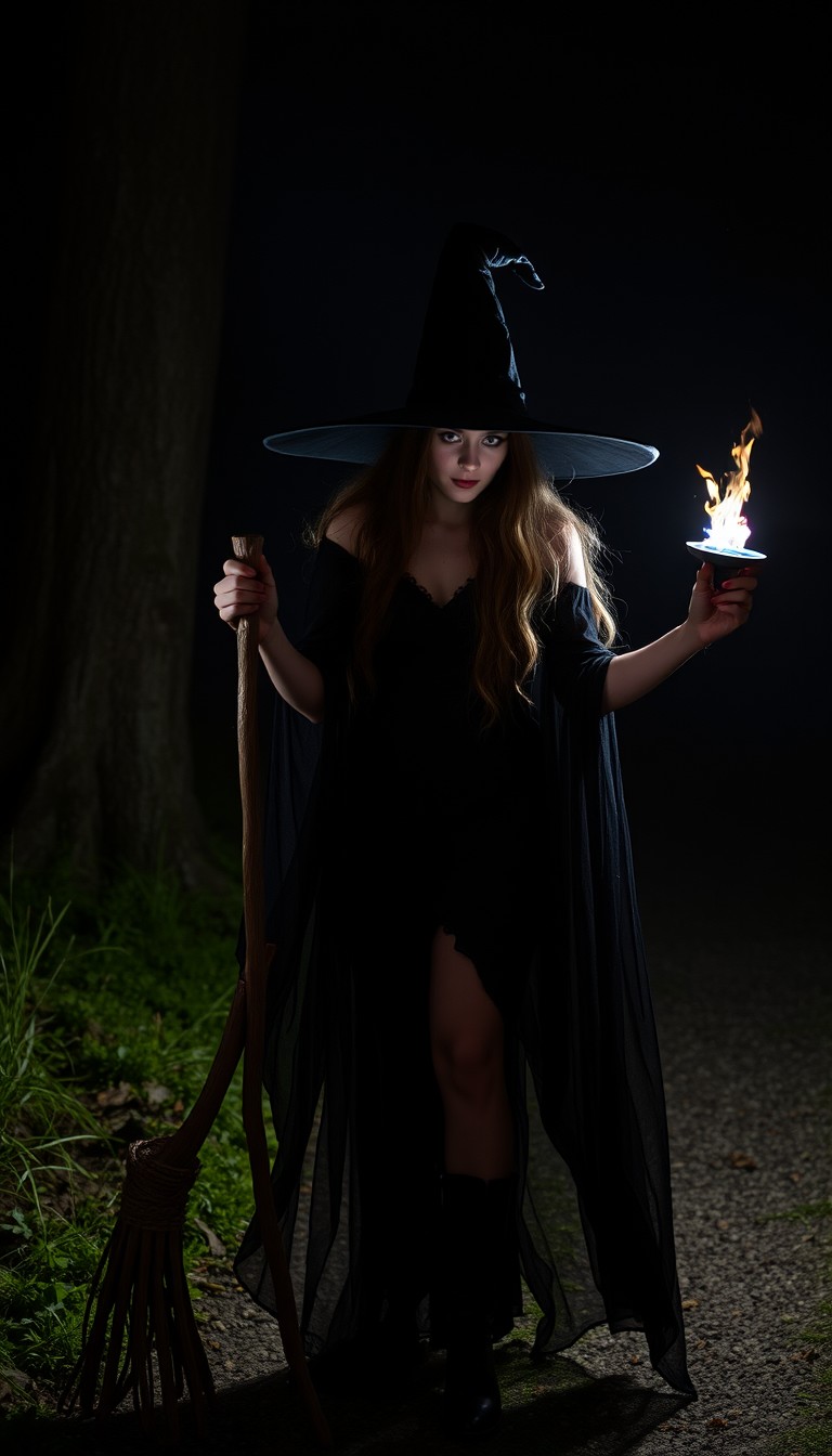 Photo of a Beautiful witch at night