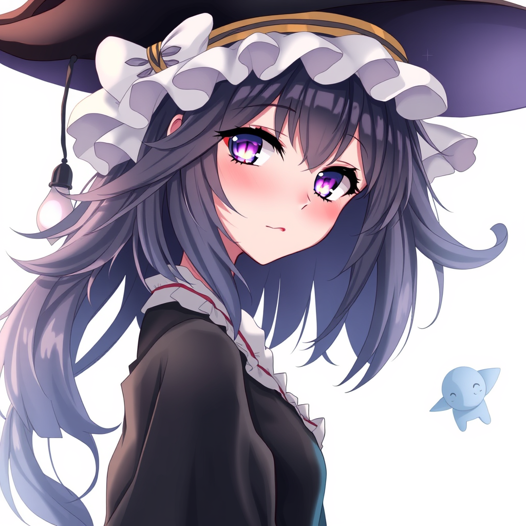 Anime art of a motherly woman witch, close-up, hair style, witch dress, natural reflective, detailed body, standing, white background, anime artwork, illustration quality, soft shadows.