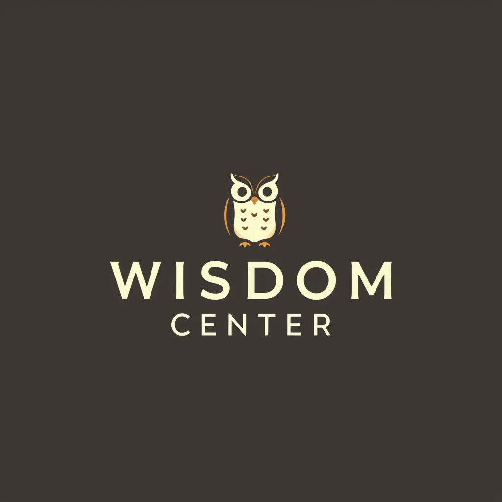 art logo, letter "WISDOM CENTER", simple and clear, owl character